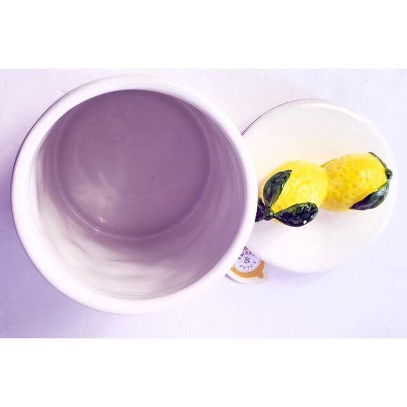 Ceramic Lemon Topper Cookie Jar – White Polka Dot Kitchen Canister- Decorative - Picture 3 of 4